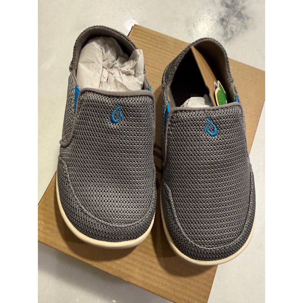 OluKai Nohea Mesh Boys Size 9 Grey Scuba Blue Slip On Sneakers 30125-CCDT NEW